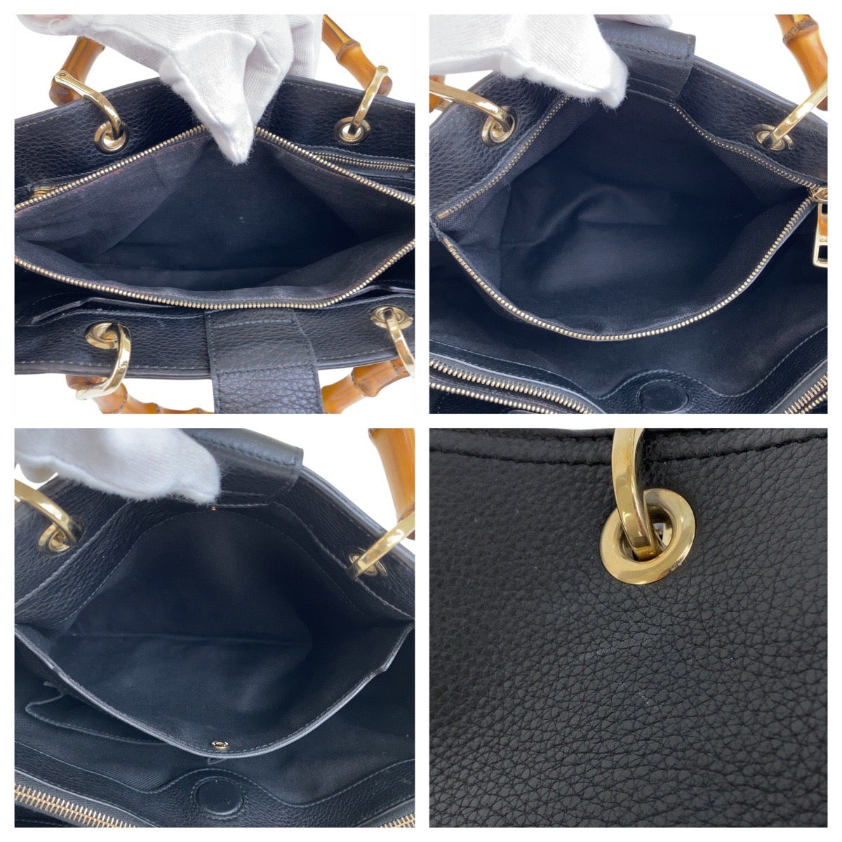 Gucci Handbag 323660 Leather Black Gold Bamboo Shopper