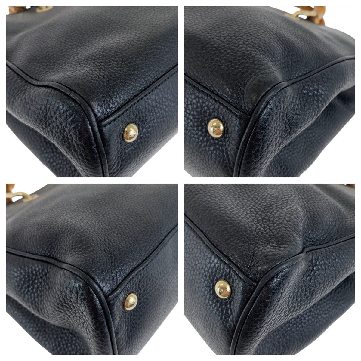 Gucci Handbag 323660 Leather Black Gold Bamboo Shopper
