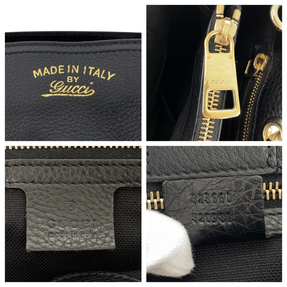 Gucci Handbag 323660 Leather Black Gold Bamboo Shopper