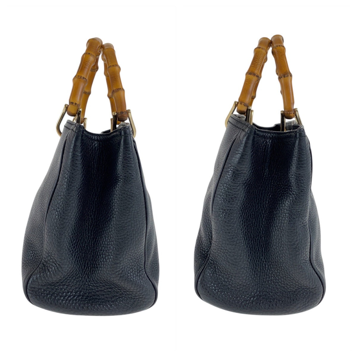 Gucci Handbag 323660 Leather Black Gold Bamboo Shopper