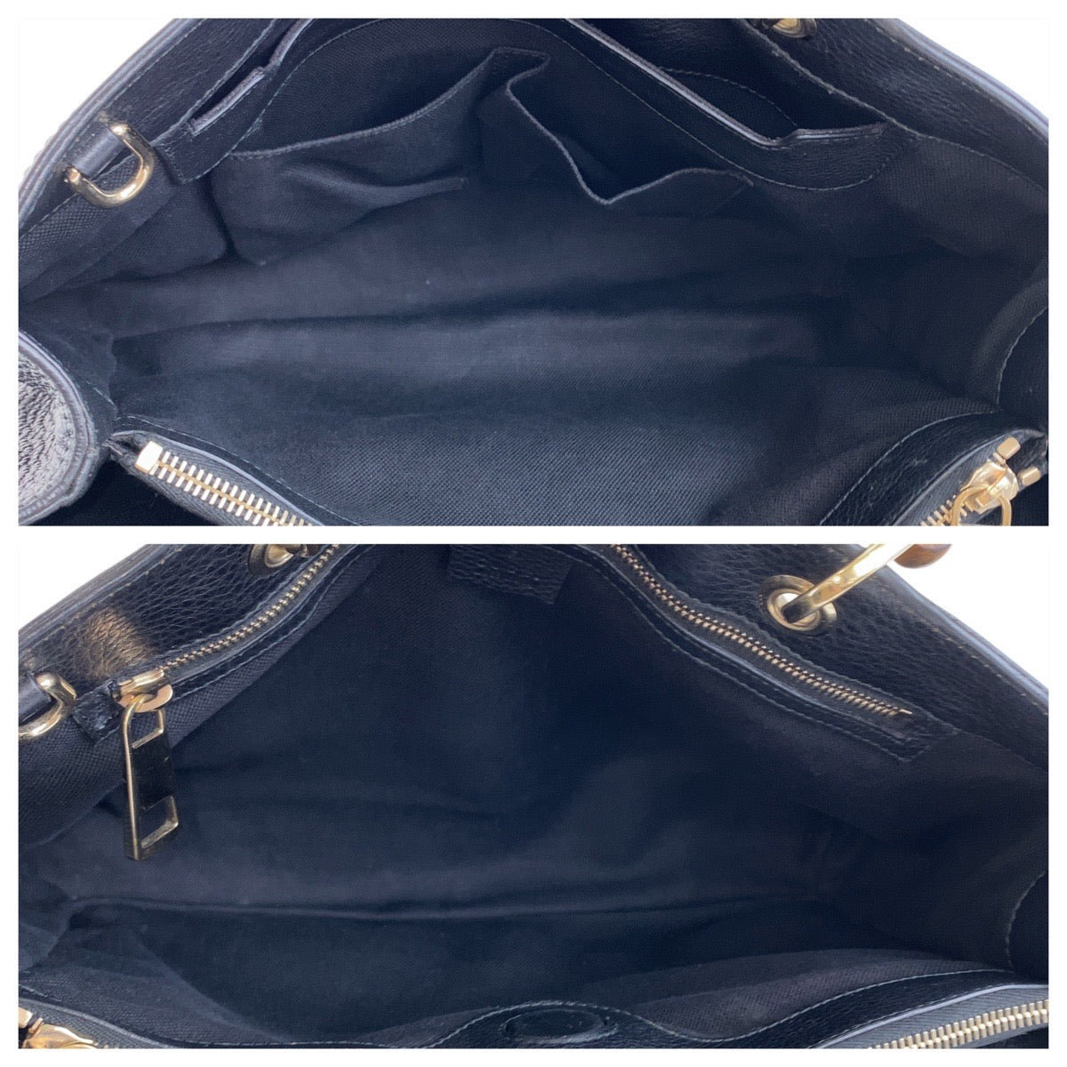 Gucci Handbag 323660 Leather Black Gold Bamboo Shopper