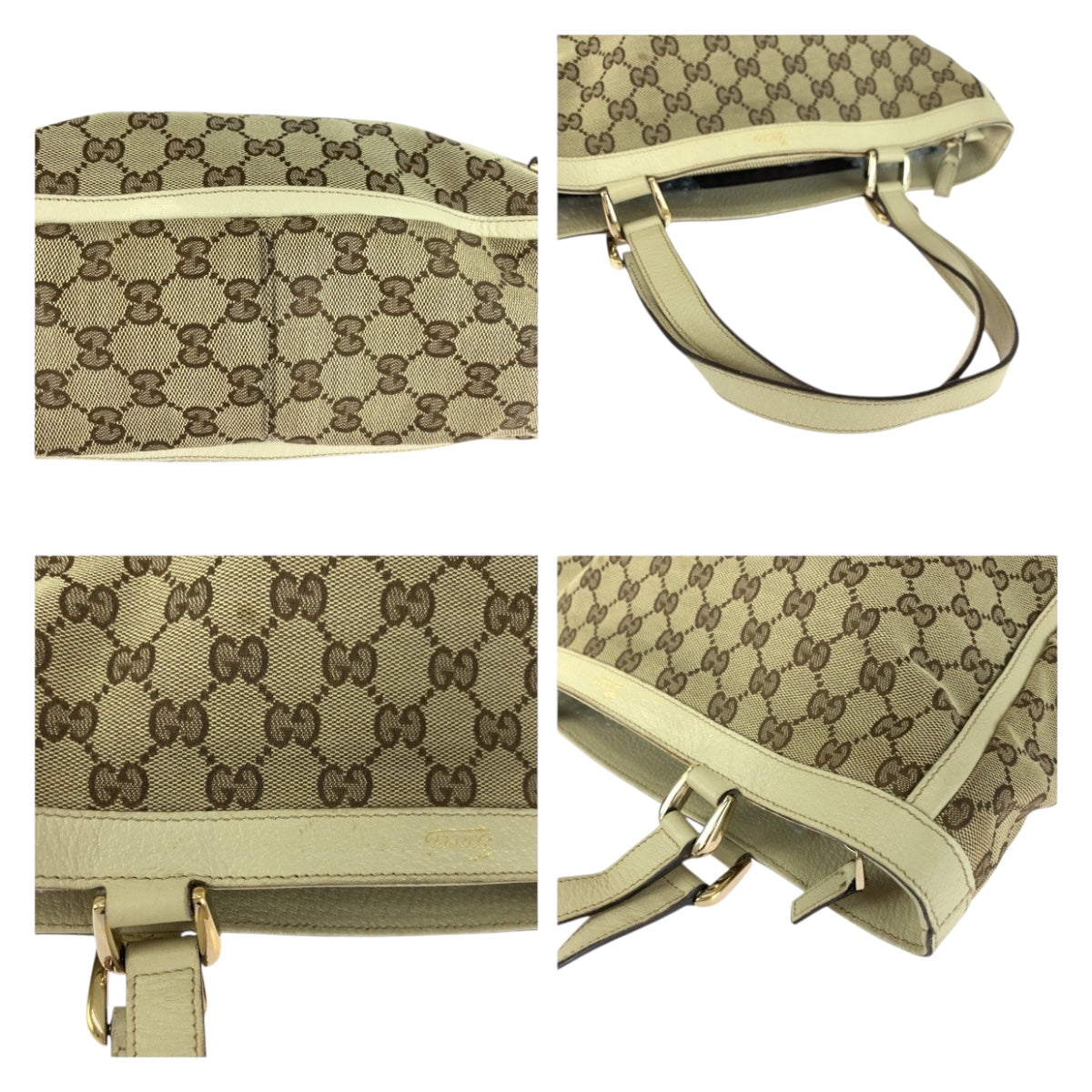 Gucci Tote Bag 17004 Gg Canvas Beige White Gold Metal Abbey