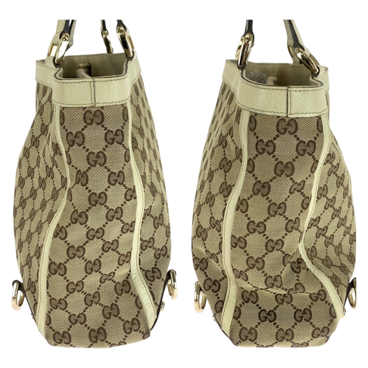 Gucci Tote Bag 17004 Gg Canvas Beige White Gold Metal Abbey
