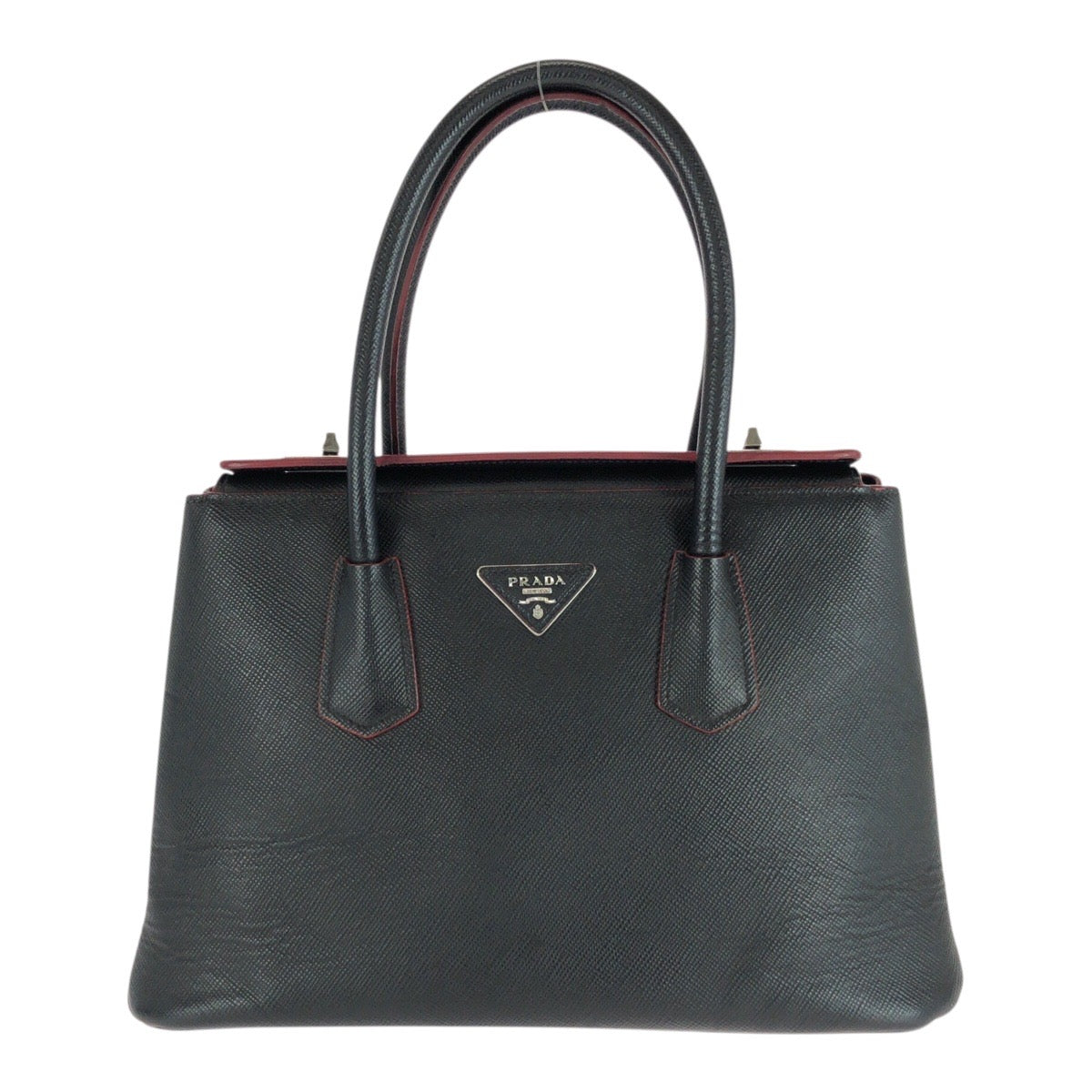 Prada Handbag Leather Black Red Silvermetal Safiano