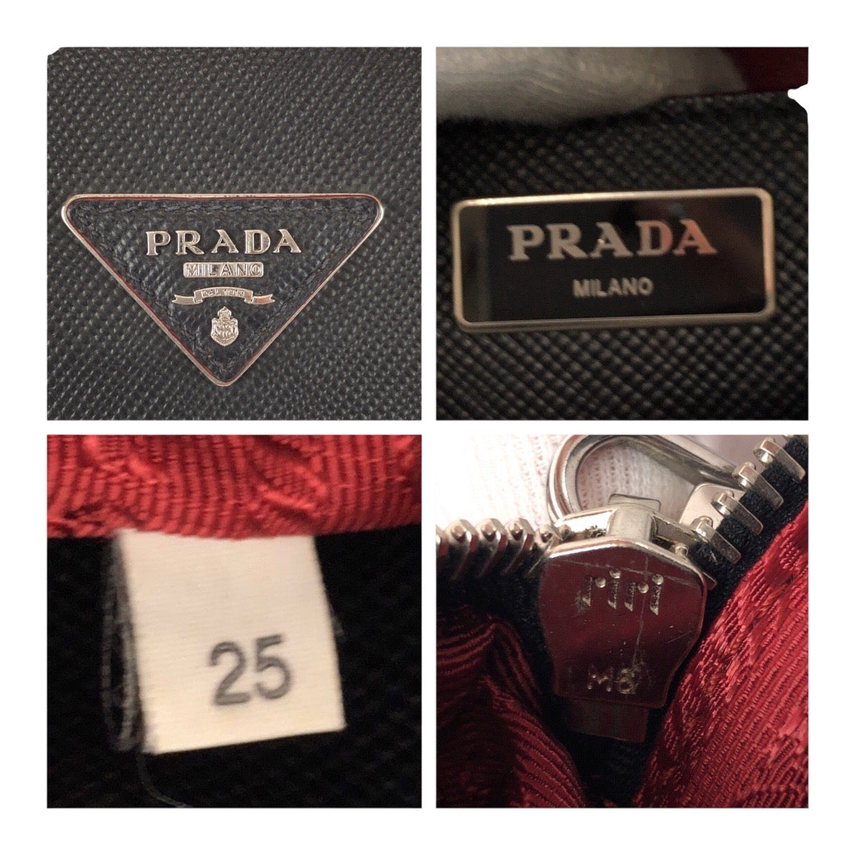 Prada Handbag Leather Black Red Silvermetal Safiano