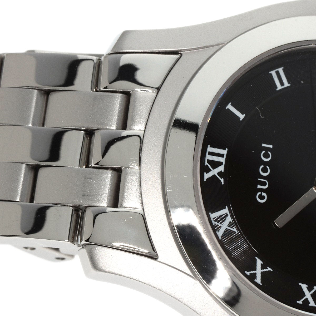 Gucci Watches Quartz 5500M Stainless Steel Silver Round Face Black Dial