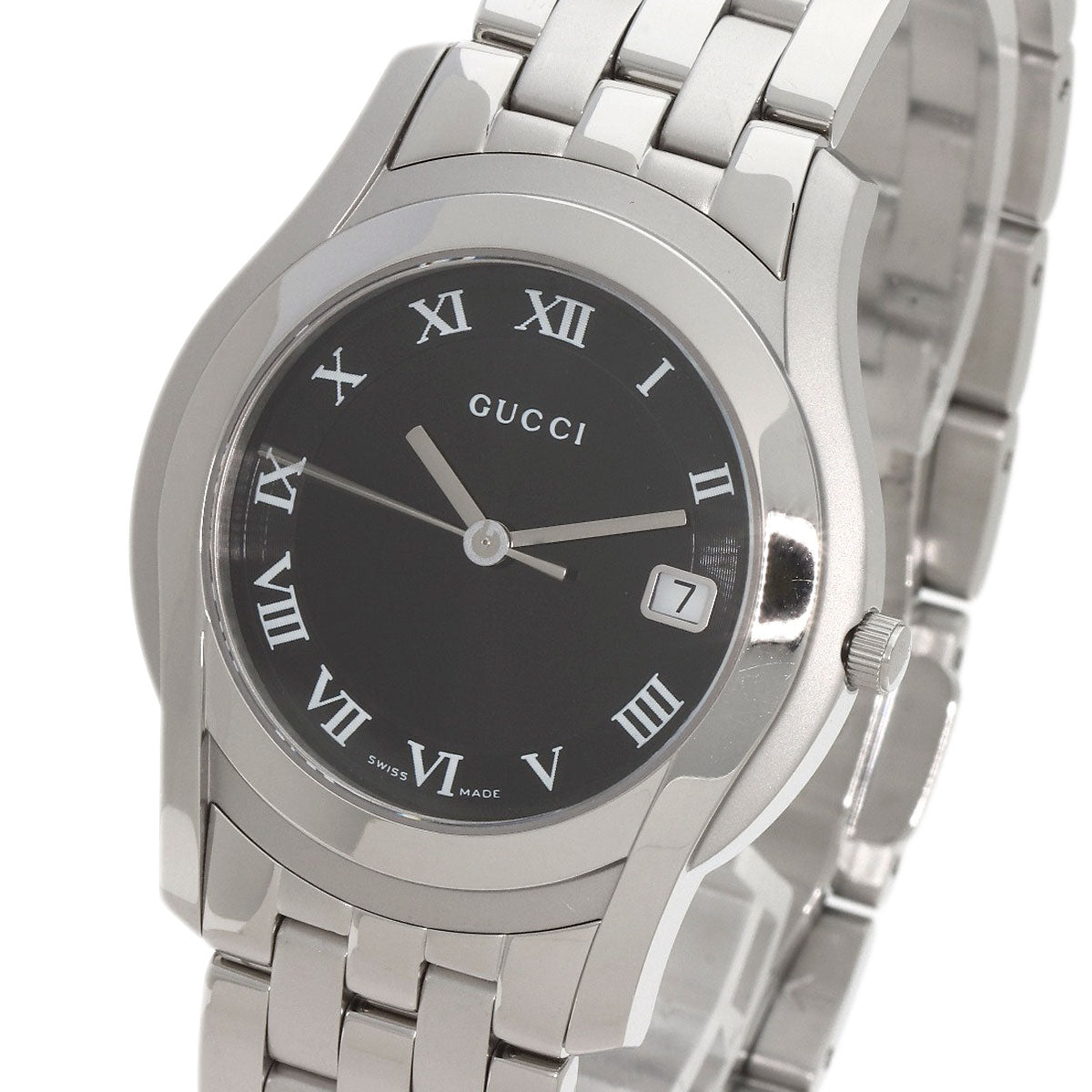 Gucci Watches Quartz 5500M Stainless Steel Silver Round Face Black Dial