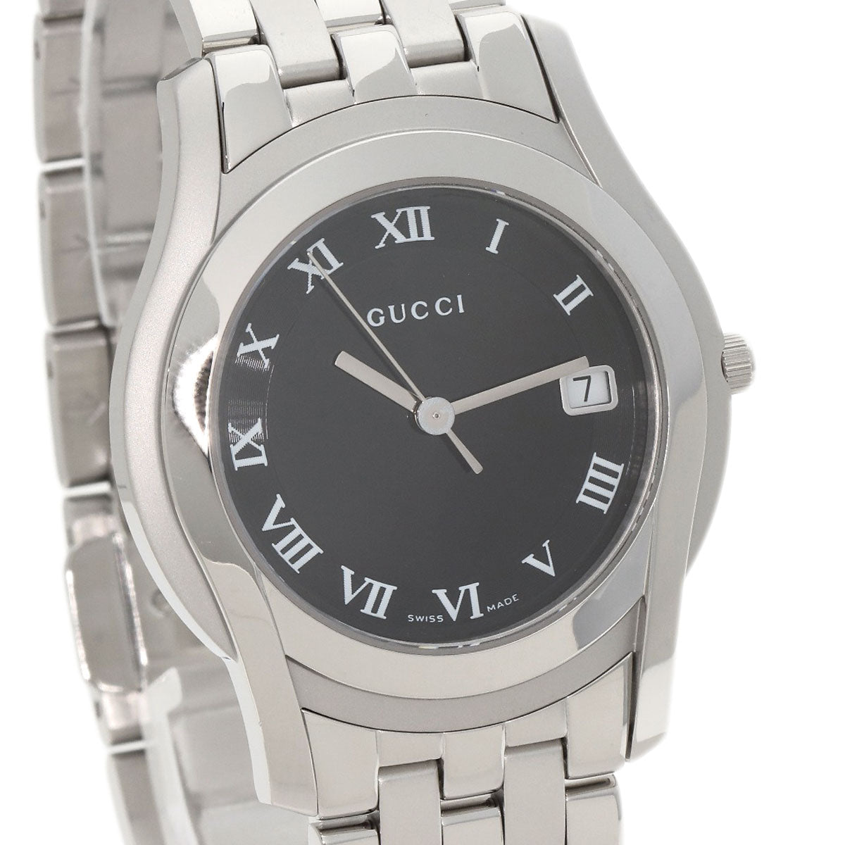 Gucci Watches Quartz 5500M Stainless Steel Silver Round Face Black Dial