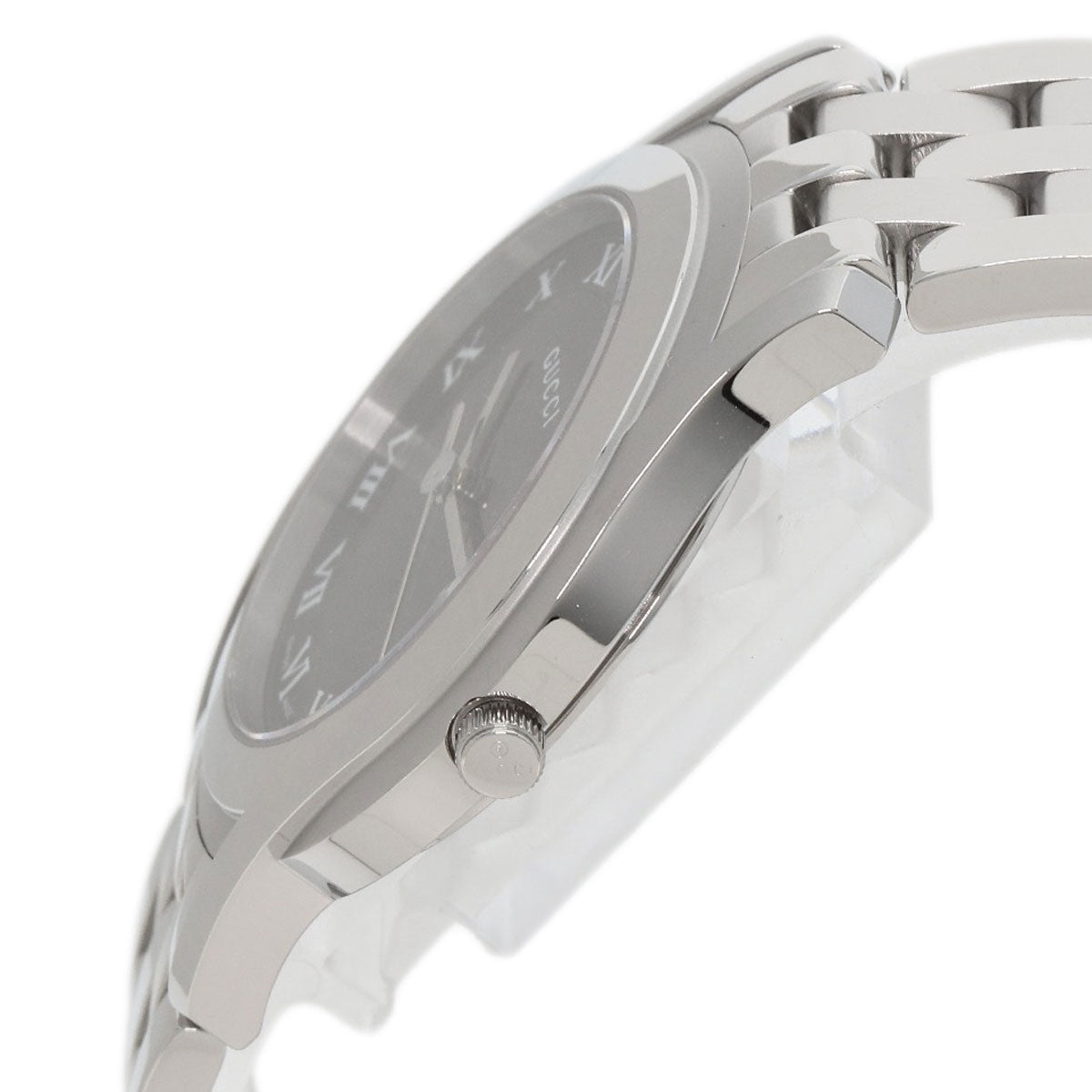 Gucci Watches Quartz 5500M Stainless Steel Silver Round Face Black Dial