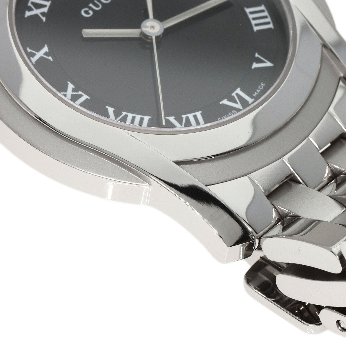 Gucci Watches Quartz 5500M Stainless Steel Silver Round Face Black Dial
