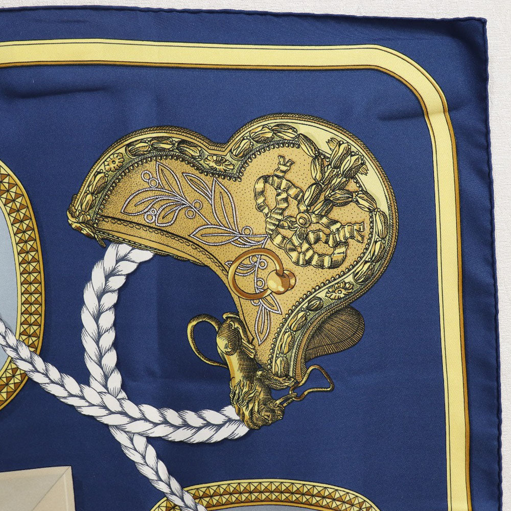 Hermes Scarf Silk Blue Dressed Horse Grand Apparat Carre90 Women