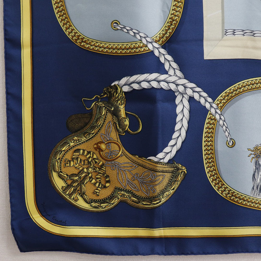 Hermes Scarf Silk Blue Dressed Horse Grand Apparat Carre90 Women