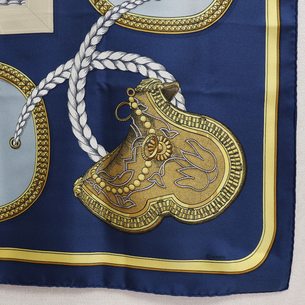 Hermes Scarf Silk Blue Dressed Horse Grand Apparat Carre90 Women
