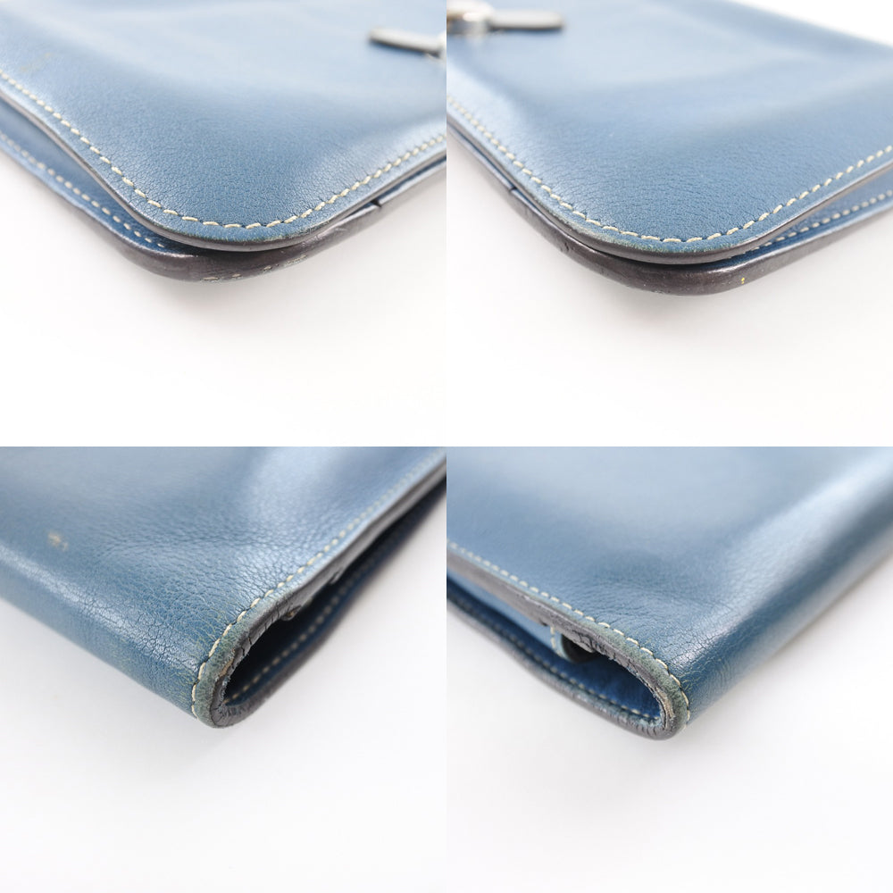 Hermes Long Wallet Purse Calfskin Blue Dogon Unisex(Unisex)