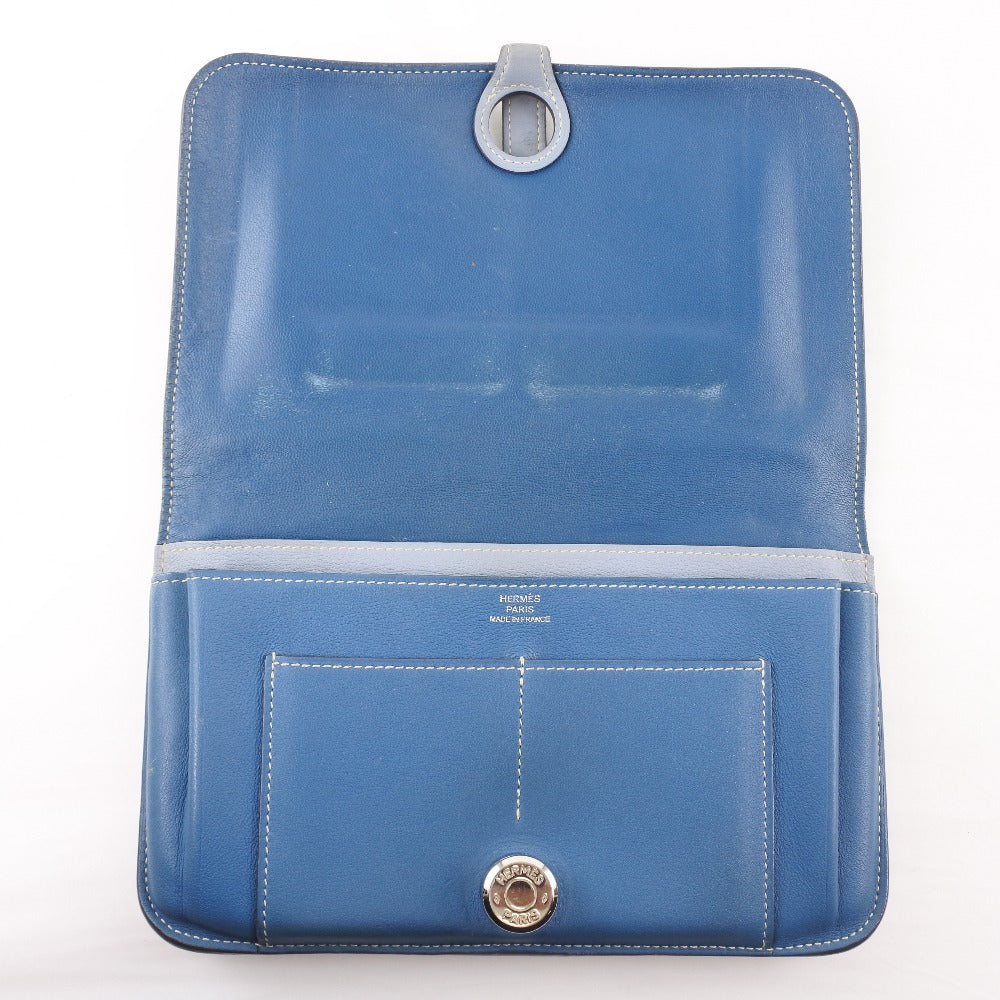 Hermes Long Wallet Purse Calfskin Blue Dogon Unisex(Unisex)