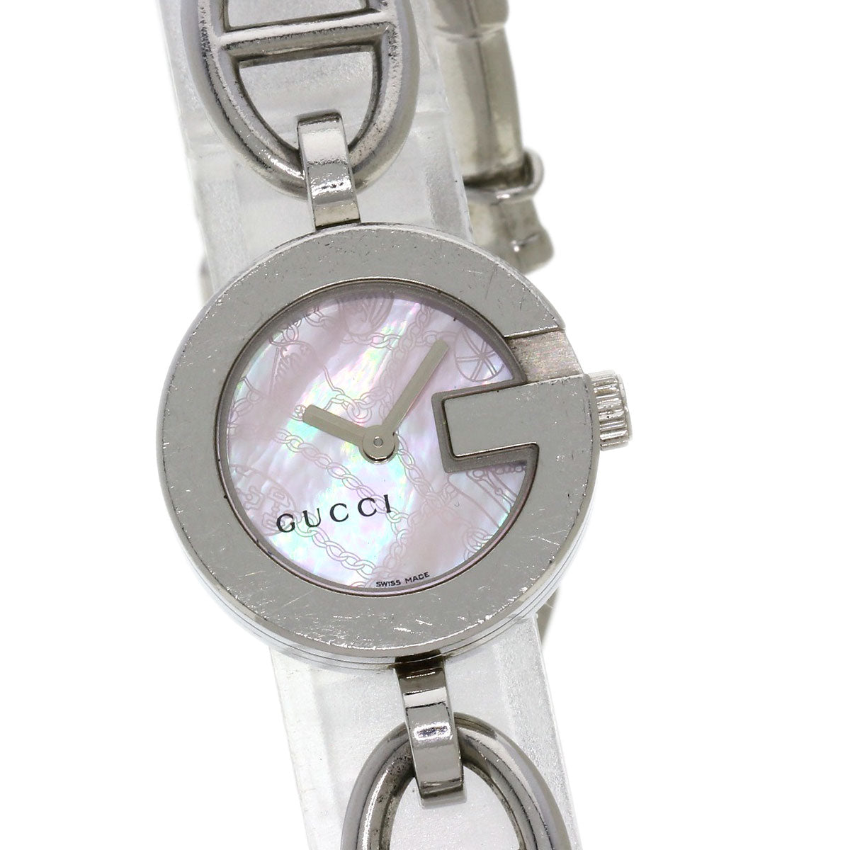 Gucci Watches Quartz 107 Stainless Steel , Stainless Steel Silver G Charm Bracelet Pink Shell Dial