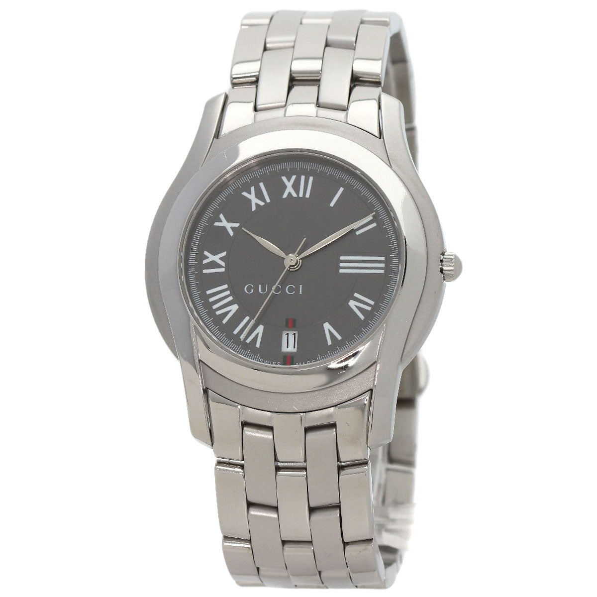 Gucci Watches Quartz 5500M Stainless Steel , Stainless Steel Silver Round Face Gray Dial Mens