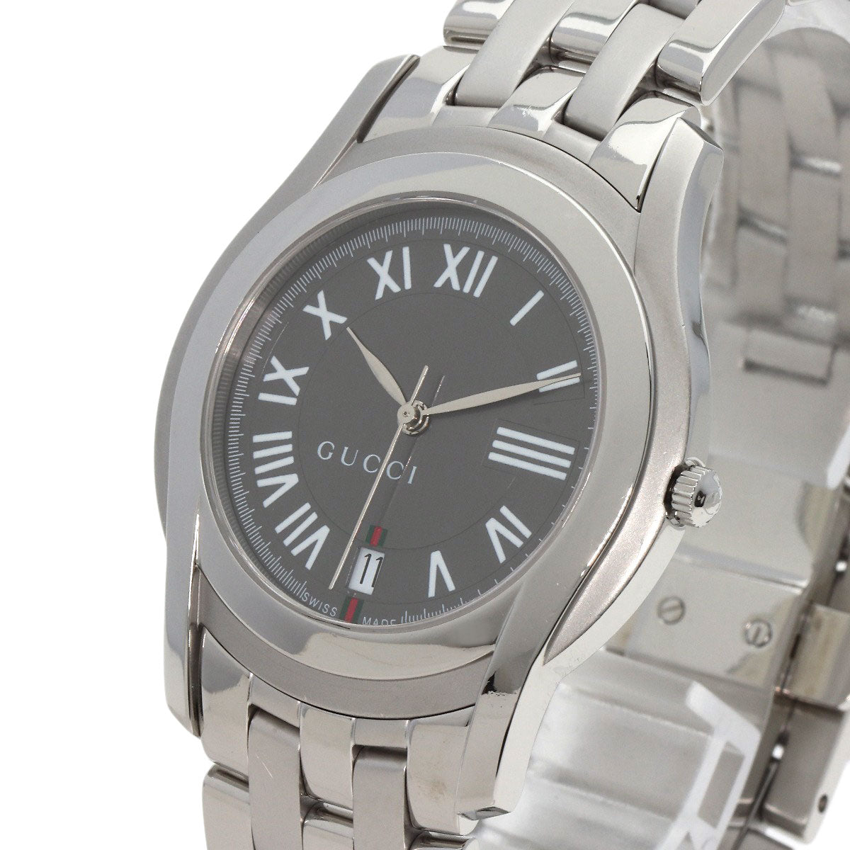 Gucci Watches Quartz 5500M Stainless Steel , Stainless Steel Silver Round Face Gray Dial Mens
