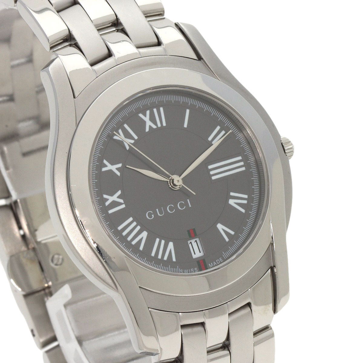 Gucci Watches Quartz 5500M Stainless Steel , Stainless Steel Silver Round Face Gray Dial Mens