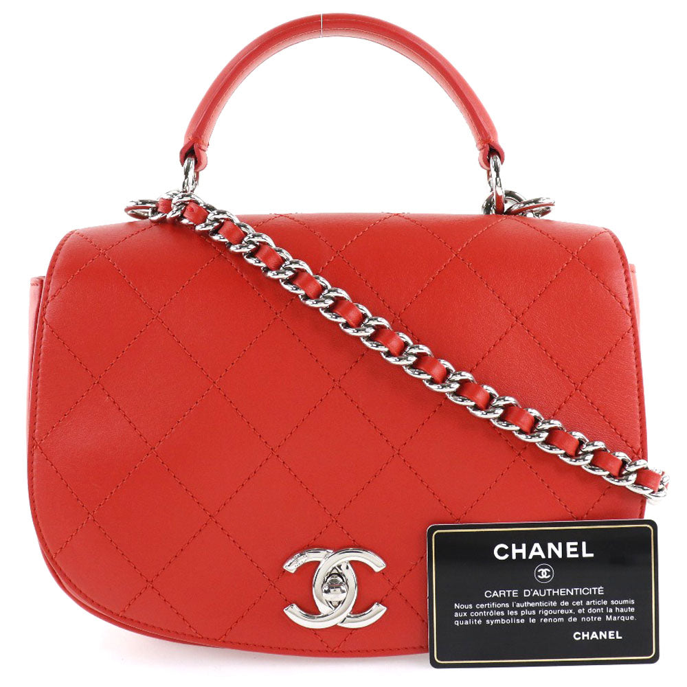 Chanel Shoulder Bag Calfskin Red 2Way Matrasse Chainshoulder Women