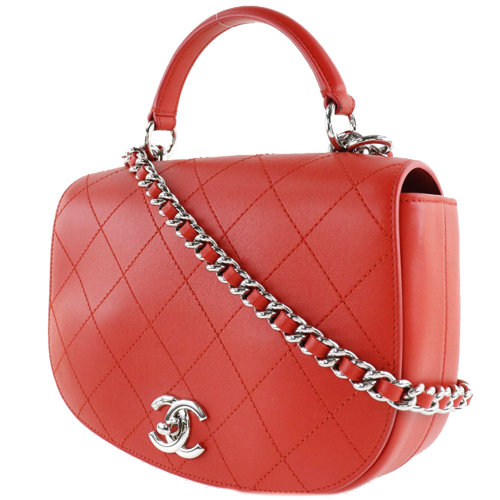 Chanel Shoulder Bag Calfskin Red 2Way Matrasse Chainshoulder Women