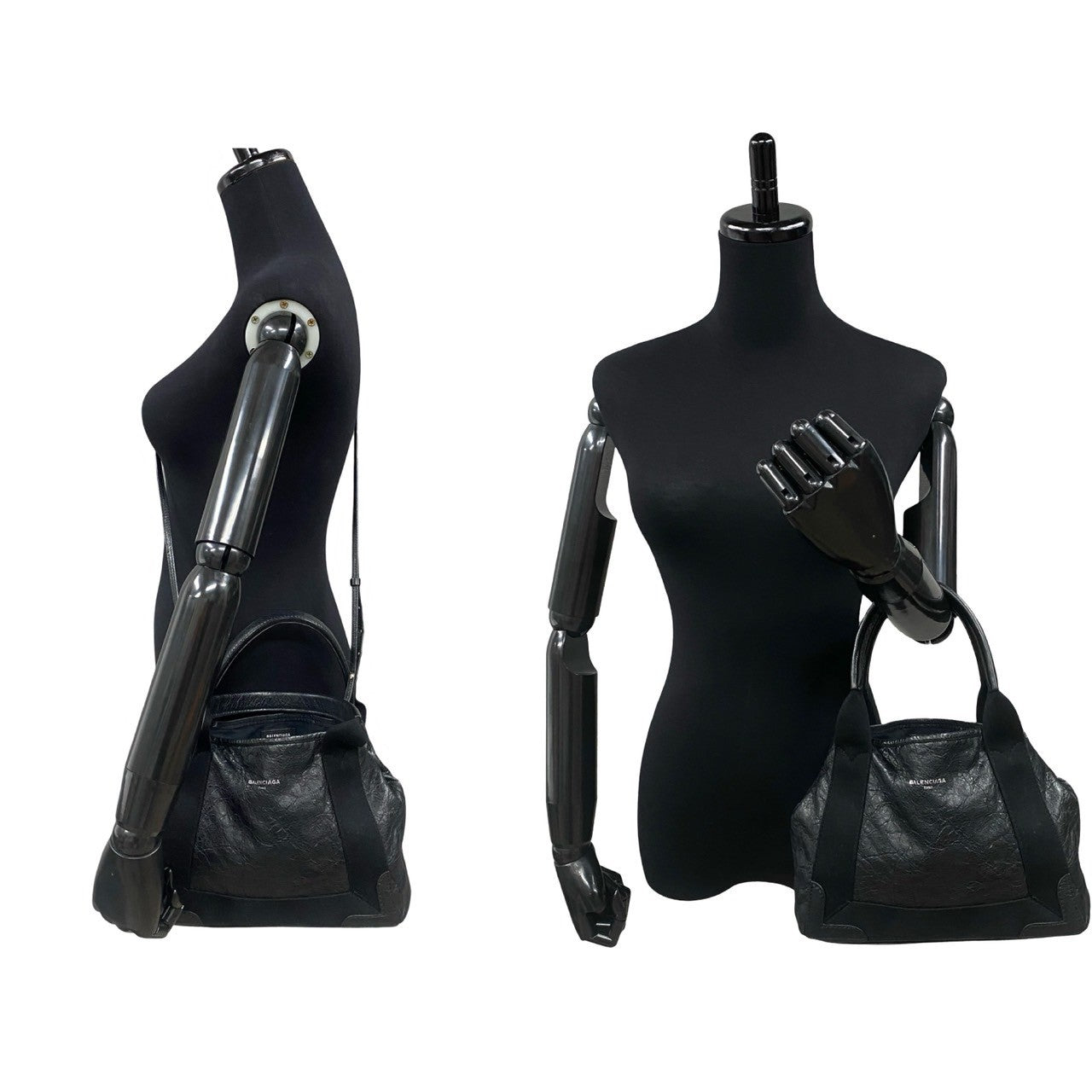 Balenciaga Shoulder Bag Leather Black Navy Kabas Women