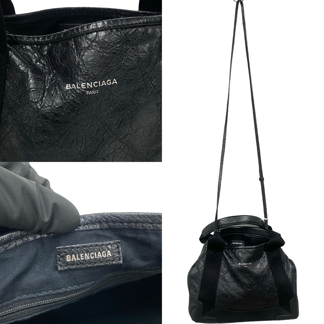 Balenciaga Shoulder Bag Leather Black Navy Kabas Women