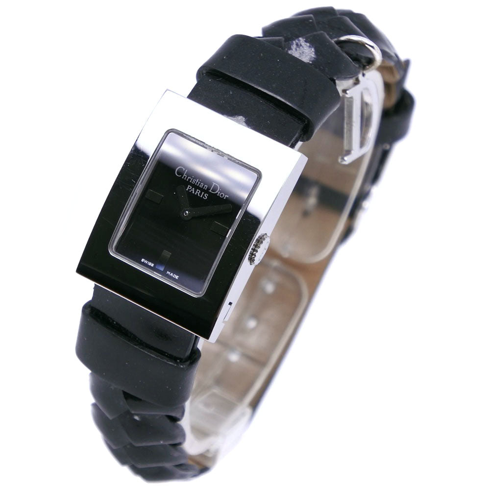 Christian Dior Watches Quartz D78-109 Stainless Steel , Leather Silver- Maris Black Dial Women