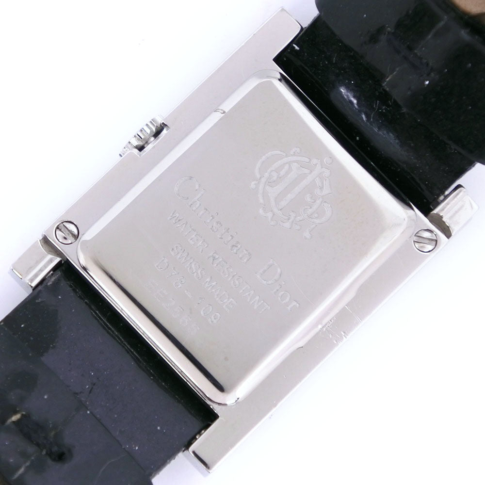 Christian Dior Watches Quartz D78-109 Stainless Steel , Leather Silver- Maris Black Dial Women