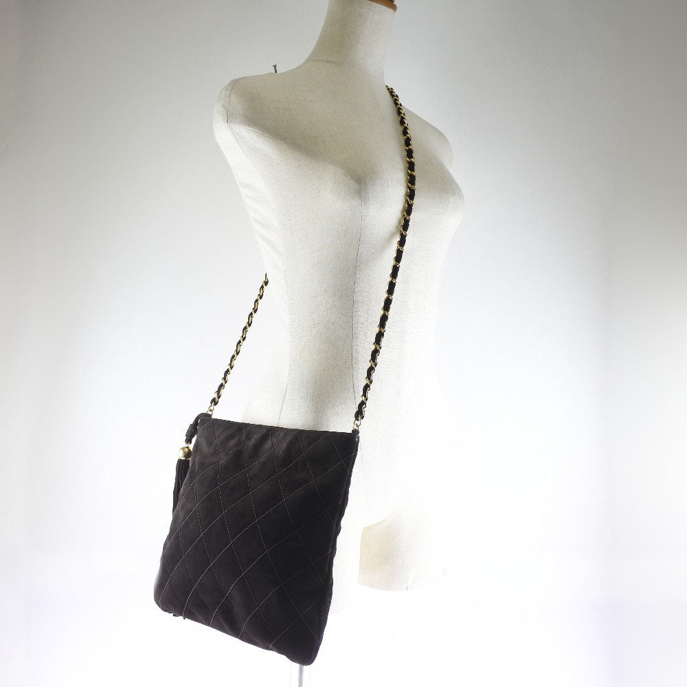 Chanel Shoulder Bag Suede Brown Fringe Chainshoulder Women