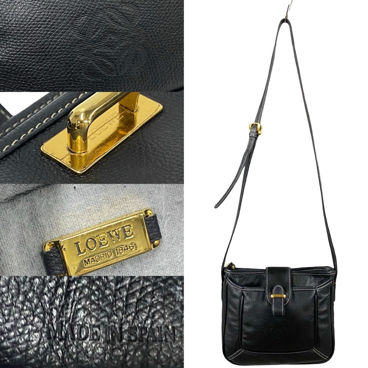 Loewe Shoulder Bag Leather Navy Anagram Logo Women