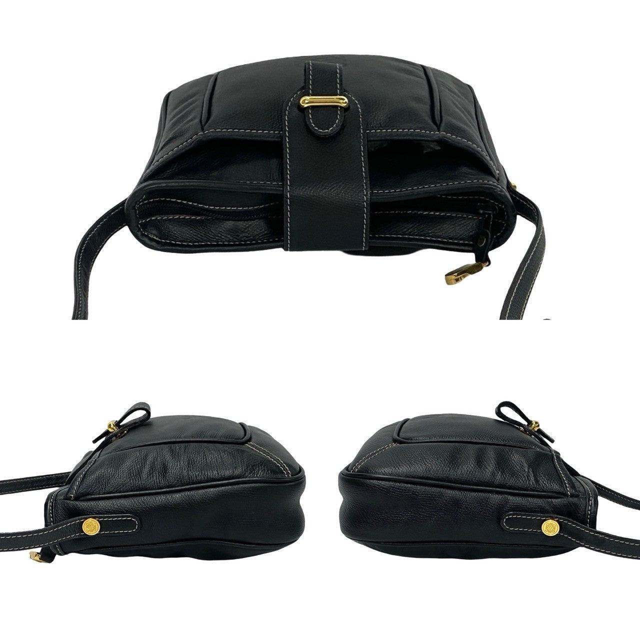 Loewe Shoulder Bag Leather Navy Anagram Logo Women