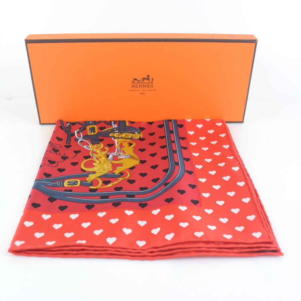 Hermes Scarf Silk Red Heart Carre42 Women