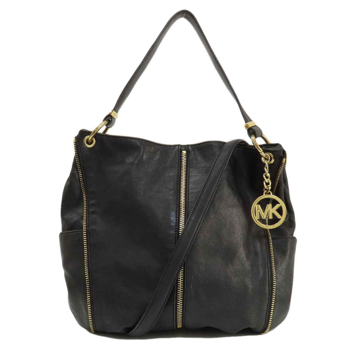 Michael Kors Handbag Leather Black Zipper 2Way Women