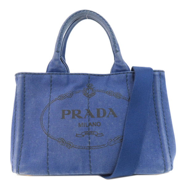 Prada Handbag B2439G Canvas Blue Canapa Mini 2 Way Women