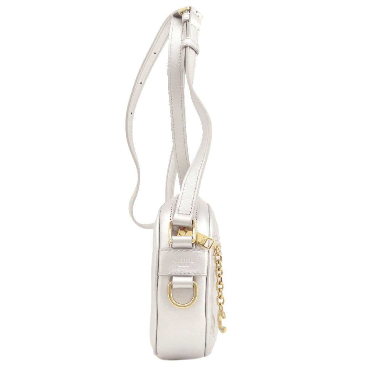 Celine Shoulder Bag Leather Silver Long Shoulder Women