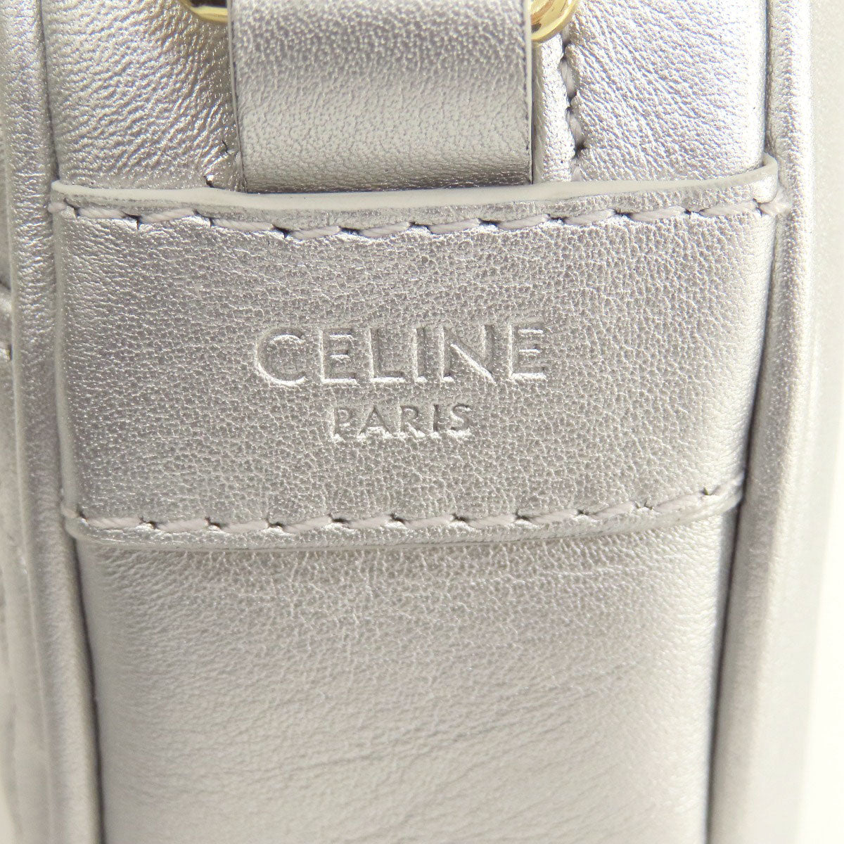 Celine Shoulder Bag Leather Silver Long Shoulder Women