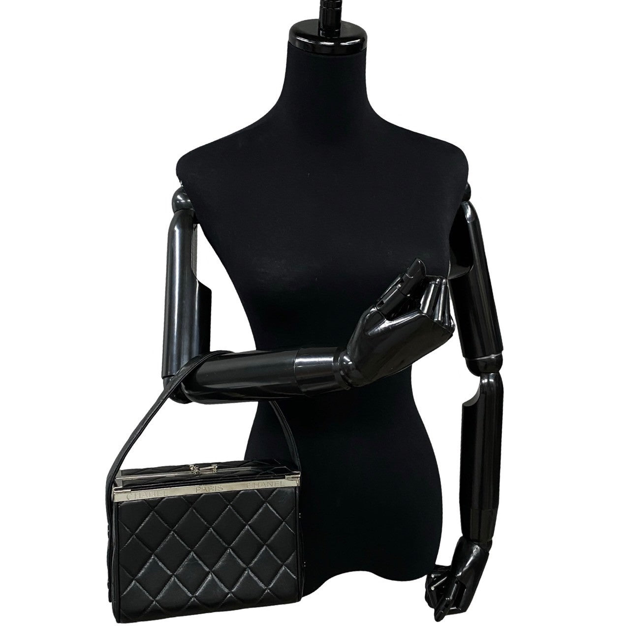 Chanel Handbag Leather Black Vanity Bag Matrasse Kannon Vanity Women