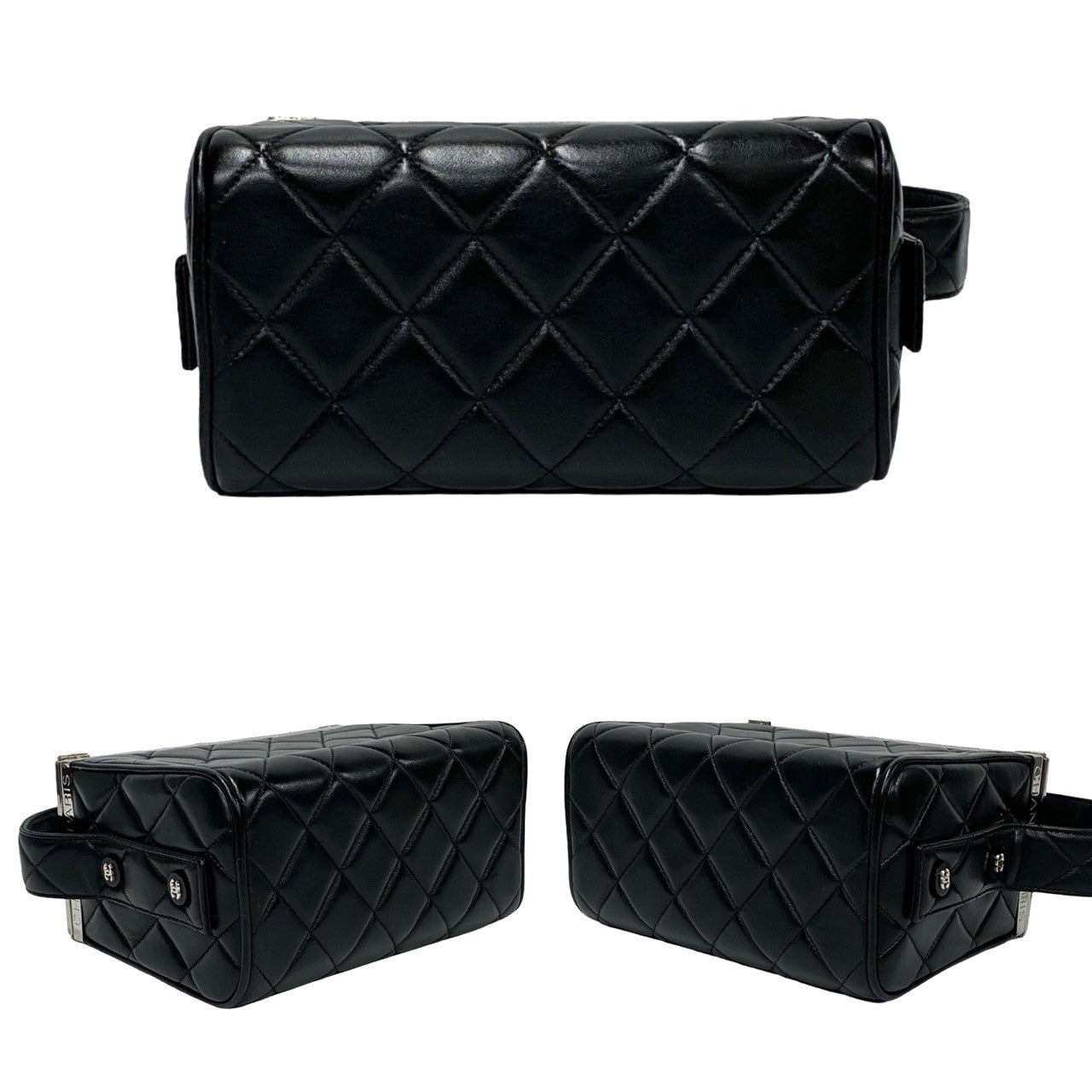 Chanel Handbag Leather Black Vanity Bag Matrasse Kannon Vanity Women