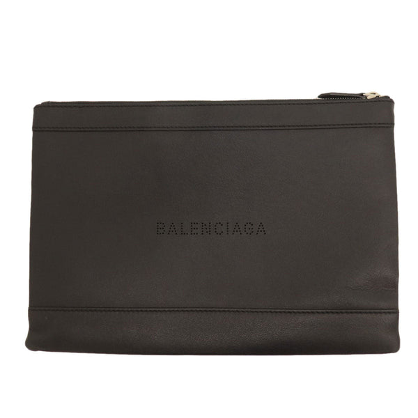 Balenciaga Clutch Bag 373834 Leather Black Logo Women