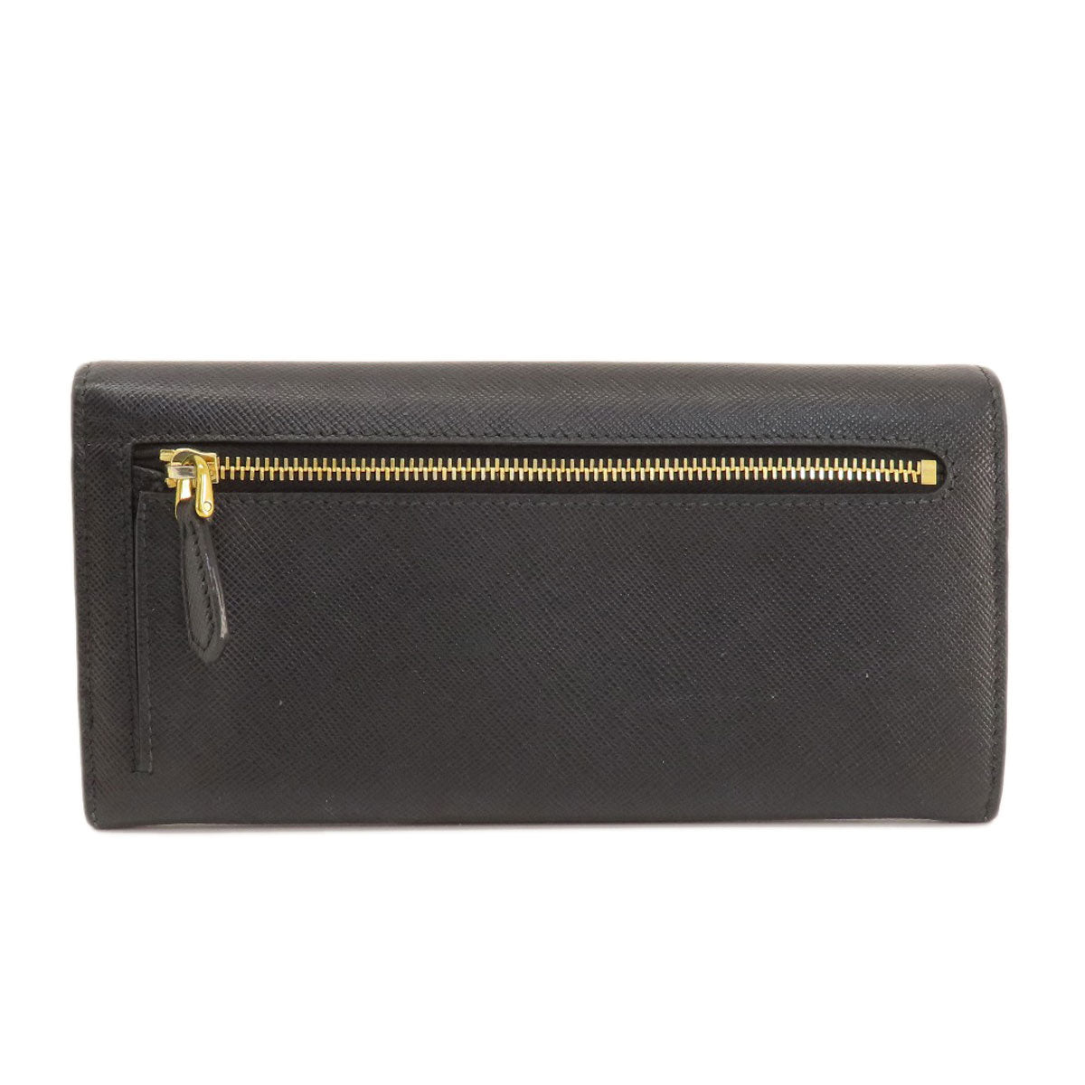 Prada Long Wallet Purse Leather Black Logo Saffiano Women
