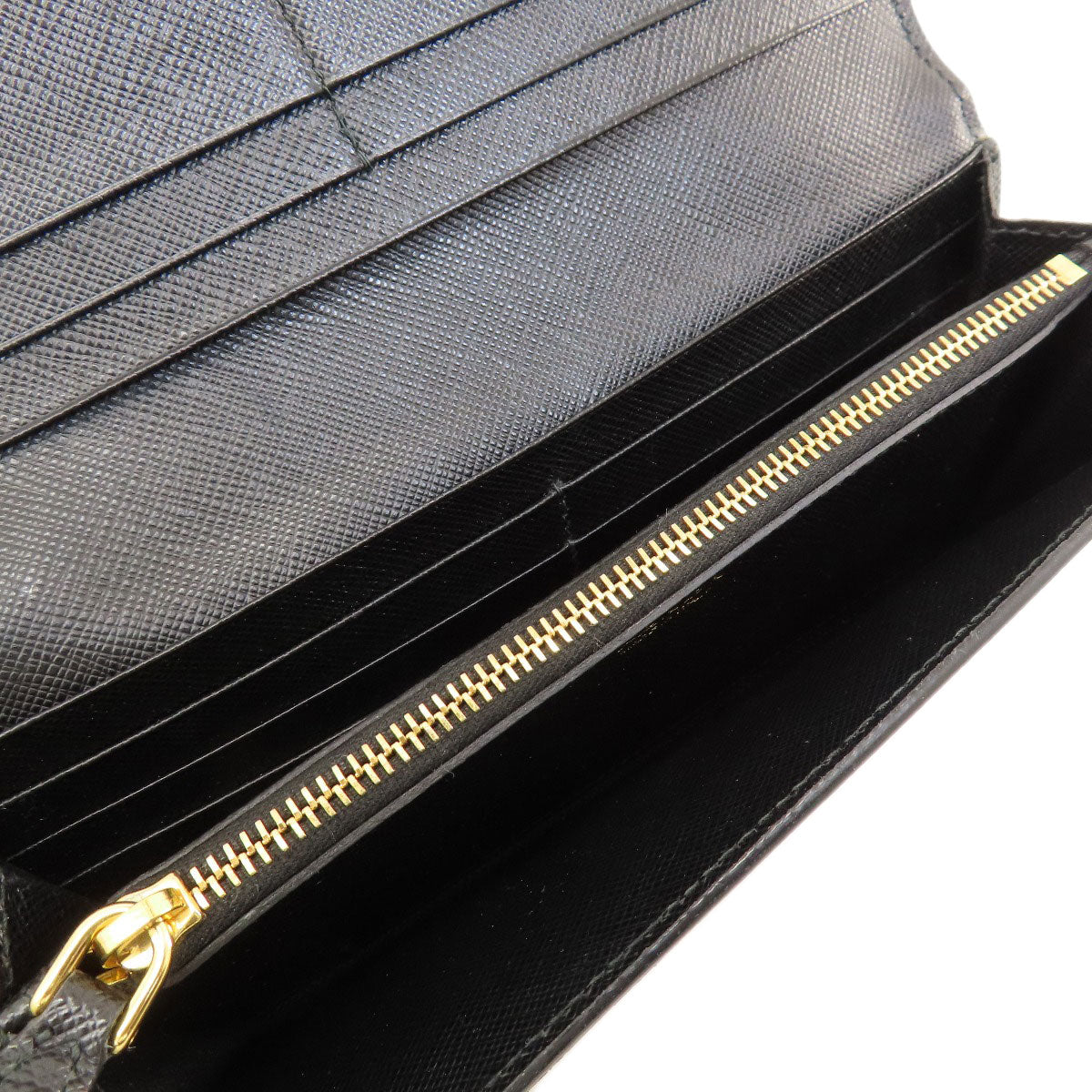 Prada Long Wallet Purse Leather Black Logo Saffiano Women