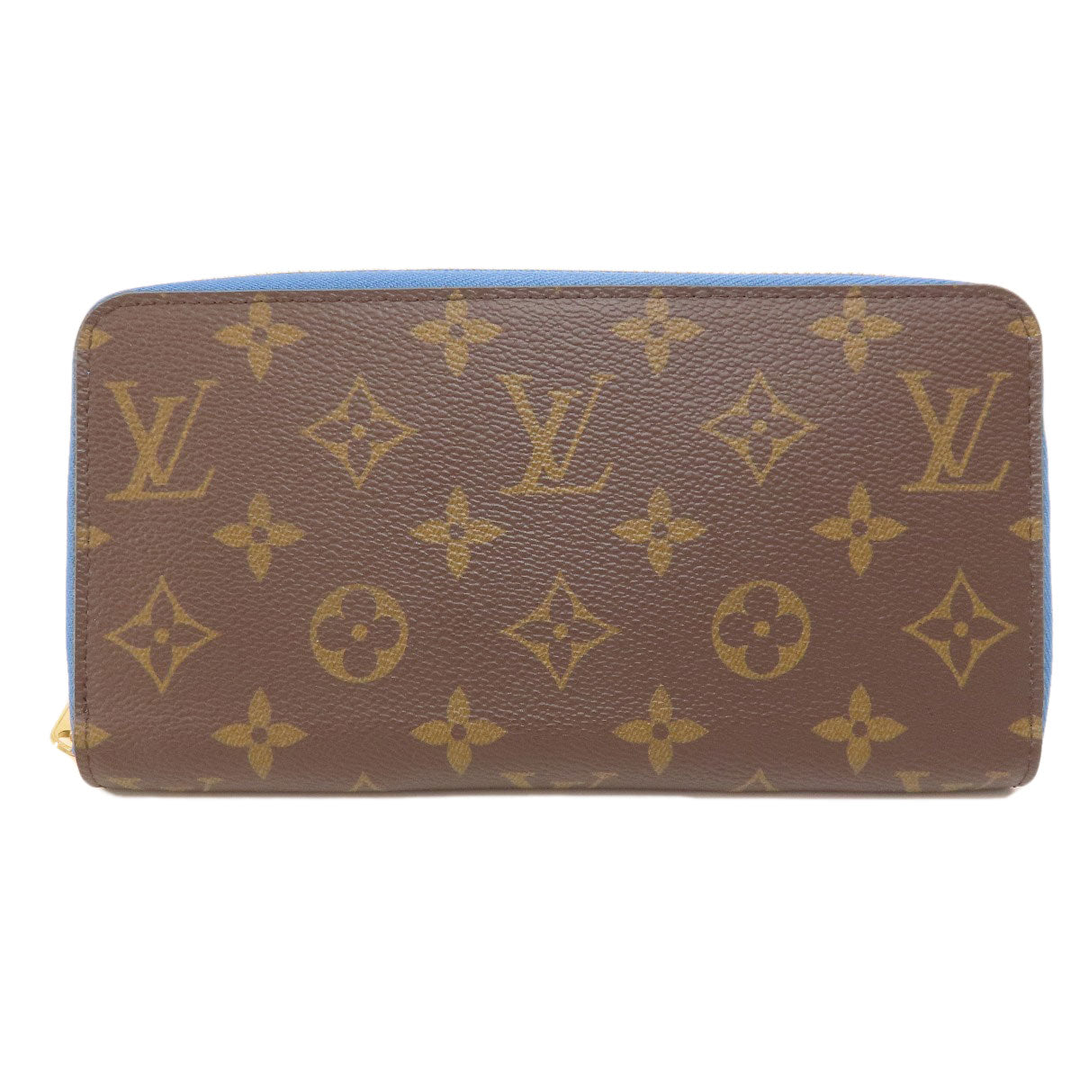 Louis Vuitton Long Wallet Purse M63894 Monogram Canvas Brown Zippy Wallet Monogram Blue Jean Women