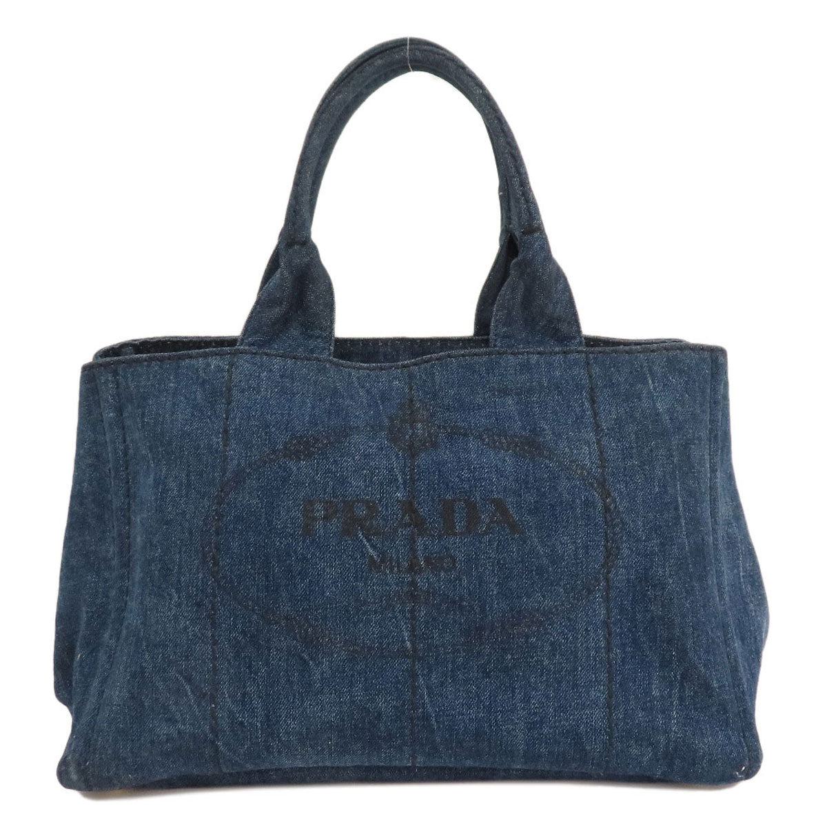 Prada Tote Bag B1877B Denim Blue Canapa Women