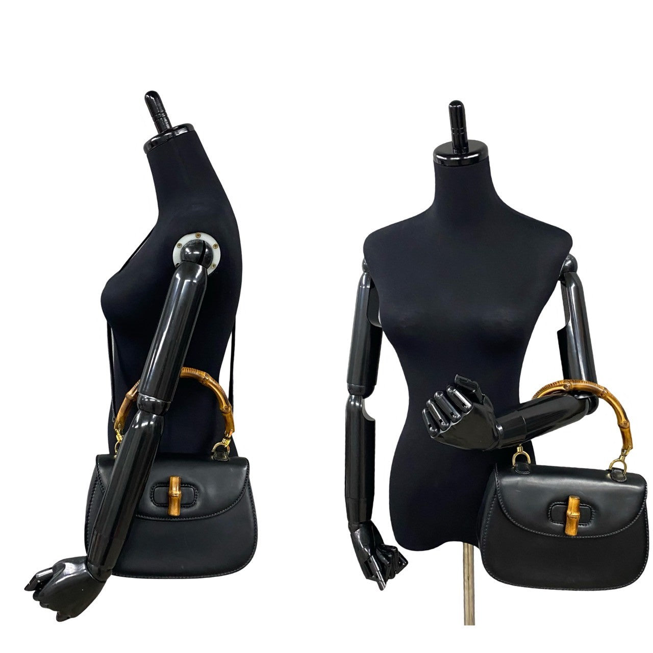 Gucci Shoulder Bag Bamboo, Leather Black Turn Lock Bamboo Women