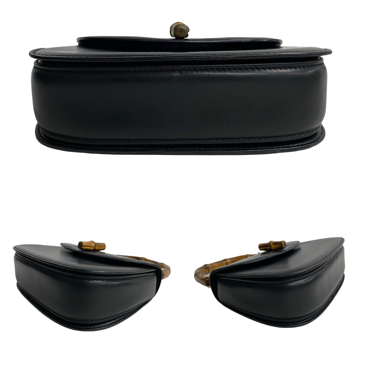 Gucci Shoulder Bag Bamboo, Leather Black Turn Lock Bamboo Women