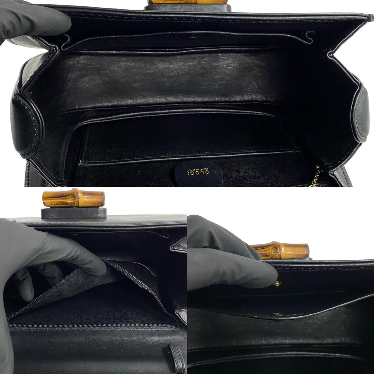Gucci Shoulder Bag Bamboo, Leather Black Turn Lock Bamboo Women