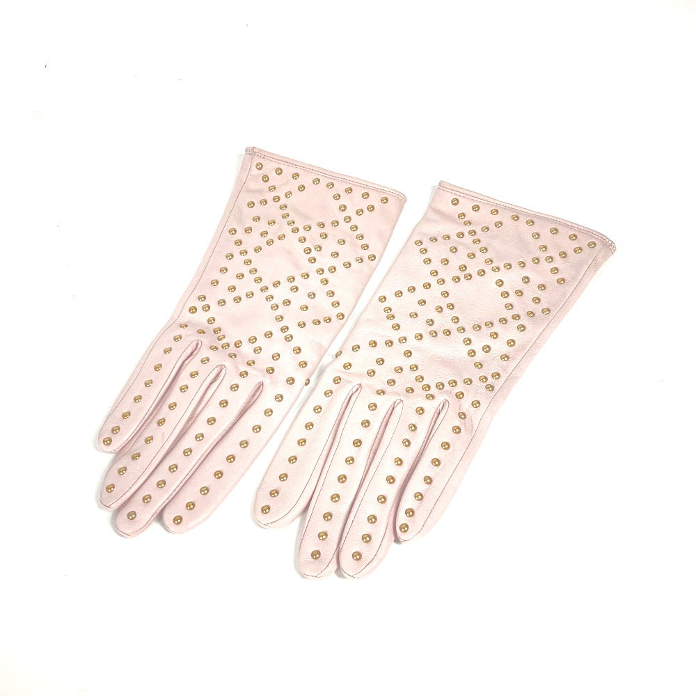 Dior Gloves Leather Pink Studs Cannage Women 8