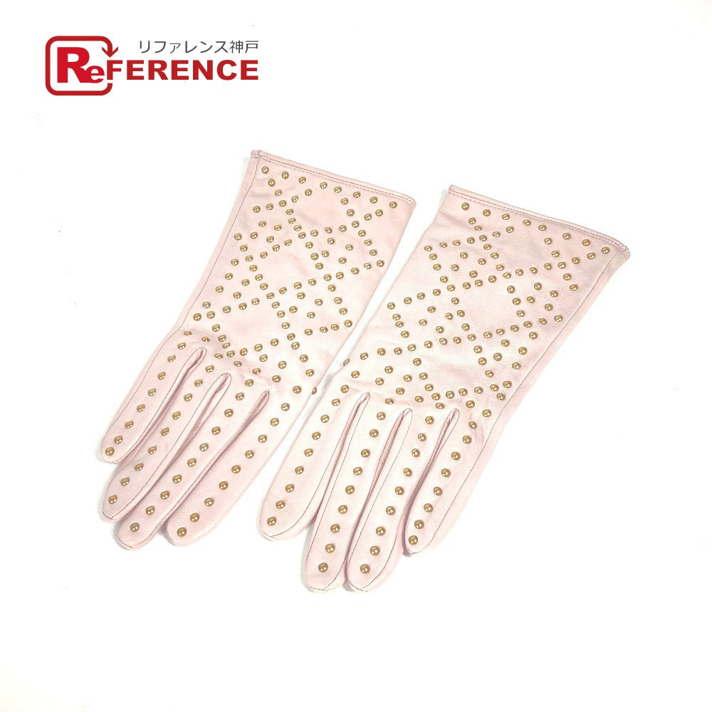 Dior Gloves Leather Pink Studs Cannage Women 8