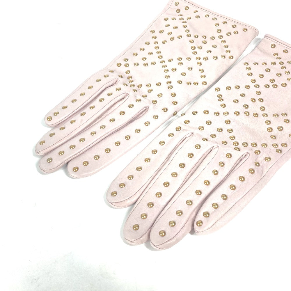 Dior Gloves Leather Pink Studs Cannage Women 8
